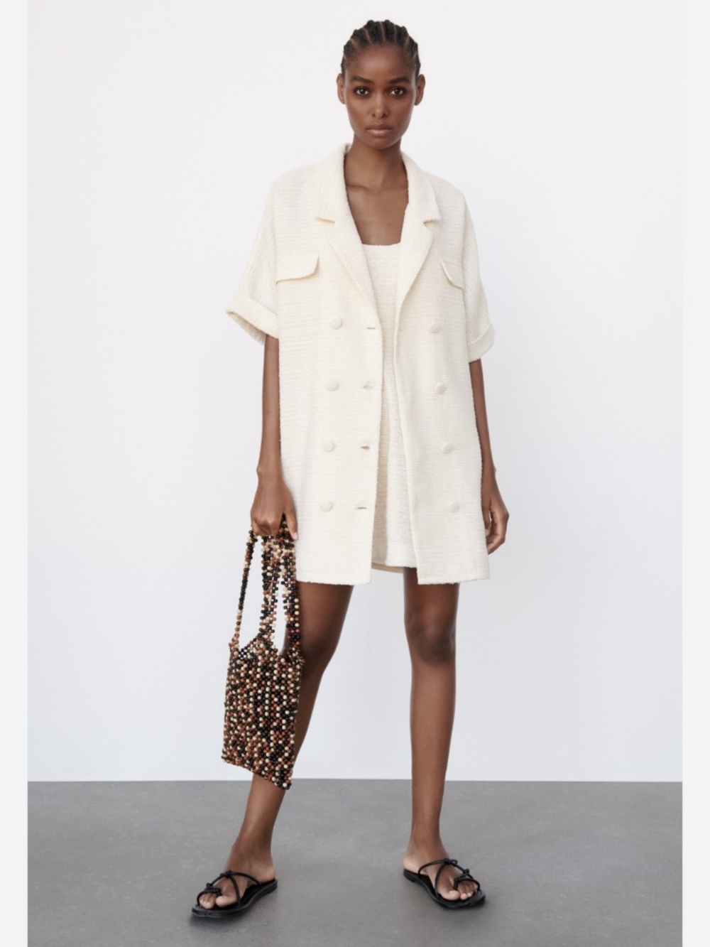 Zara Textured Weave Shirt Blazer Dress S